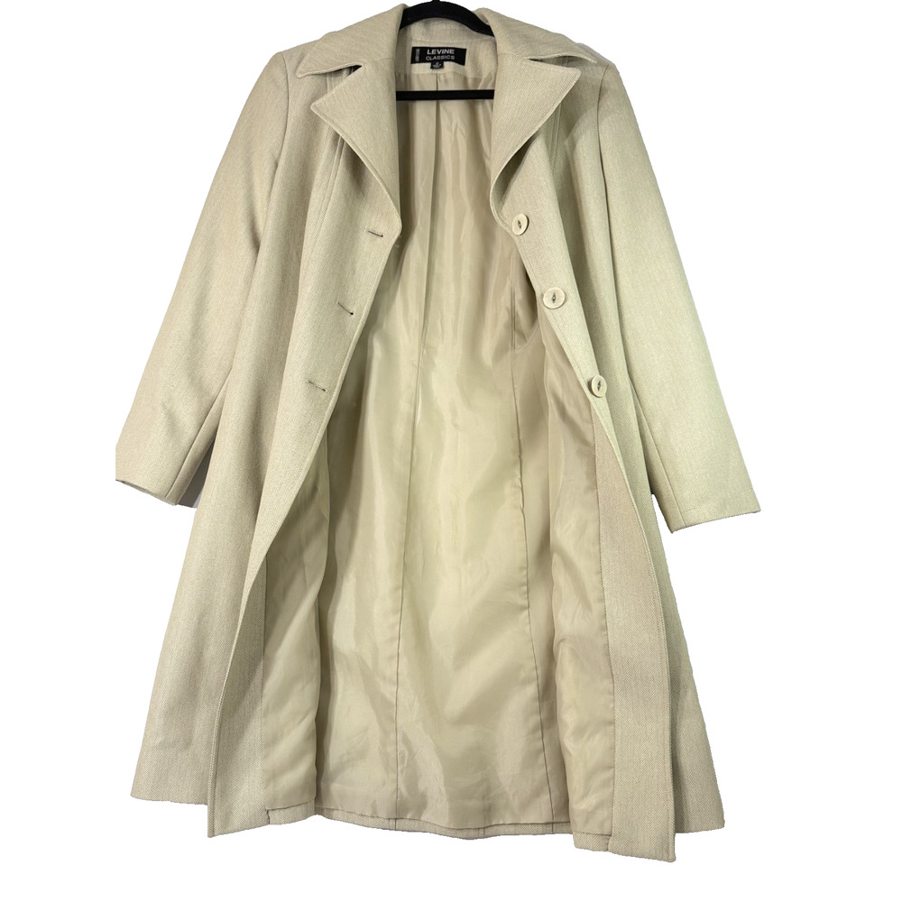Levine Classics Beige Herringbone Topper Coat Womens Size 10 Minimalist Y2K